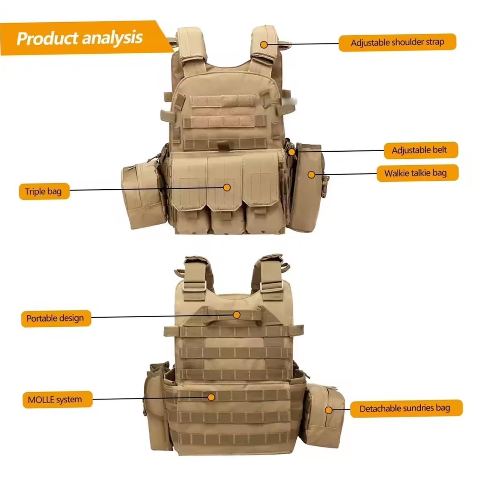 NIDONE Chaleco Airsoft, Portador de Placa Molle Multifuncional, Chaleco de Paintball Transpirable Ajustable para Entrenamiento de Guardias de Seguridad, Campo y Exteriores