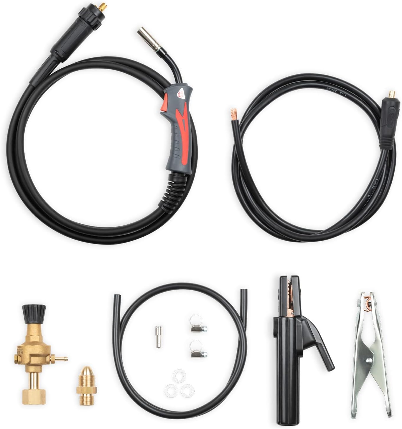 All accessories included with the Telwin Maxima 200 Multiprocess Inverter Welder laid out.