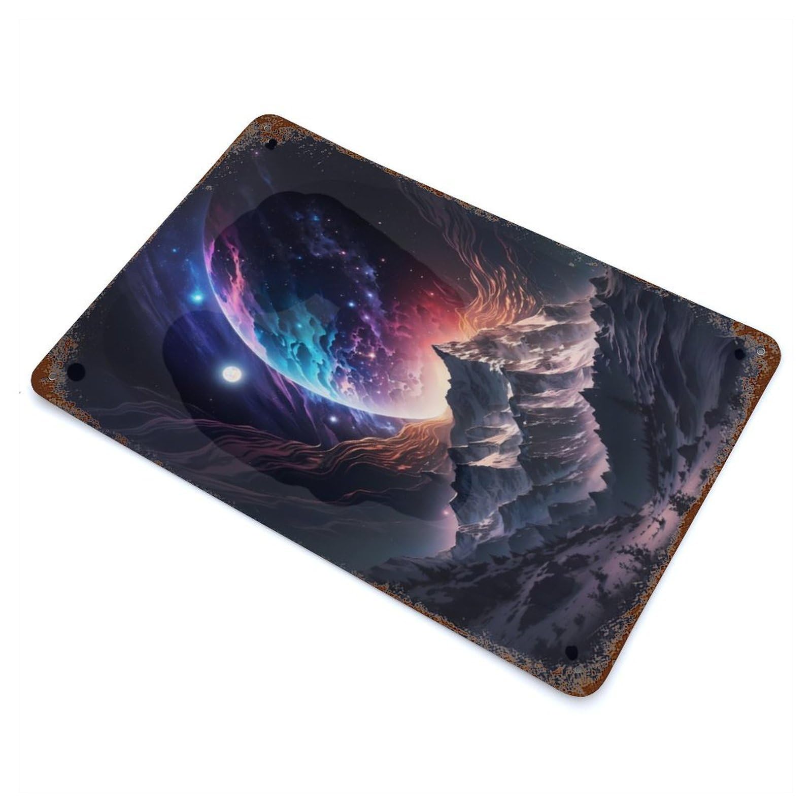 Everest Celestial Peaks Vintage Wall Sign 11.8"x7.9", Rust Effect Metal Decor for Bistro, Counter And Cafe Decor