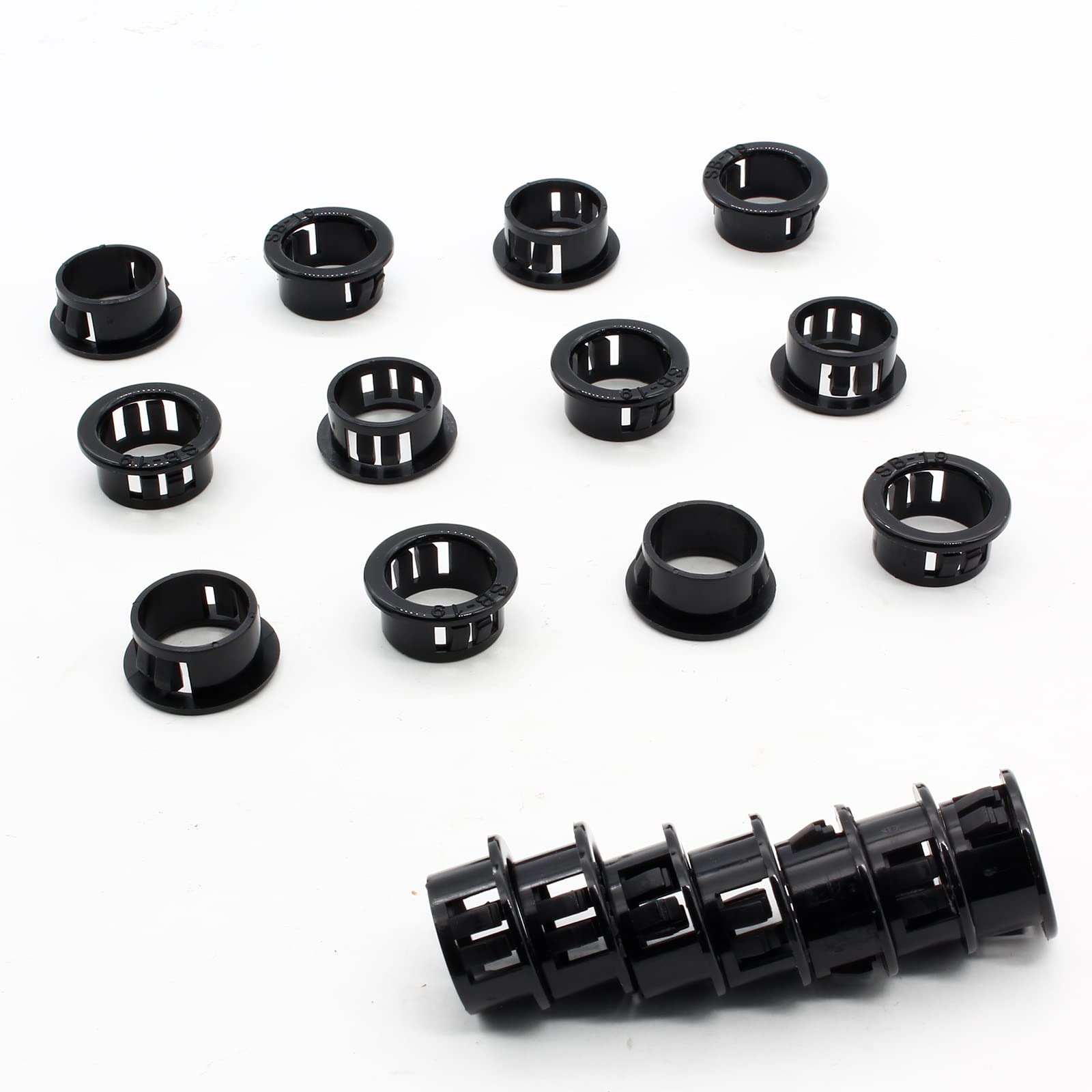 Suiwotin 60pcs 3/4" (19mm) Cable Snap Bushing Grommet, Black Nylon Snap in Locking Bushing Cable Hose Bushing Plastic Hole Grommet Protectors