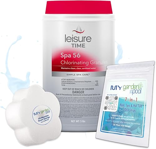 Leisure Time E5 Spa 56 Gránulos de cloración para spas y jacuzzis, 5 libras con tiras reactivas My Garden Pool de 20 unidades - Cuida tu spapiscina,