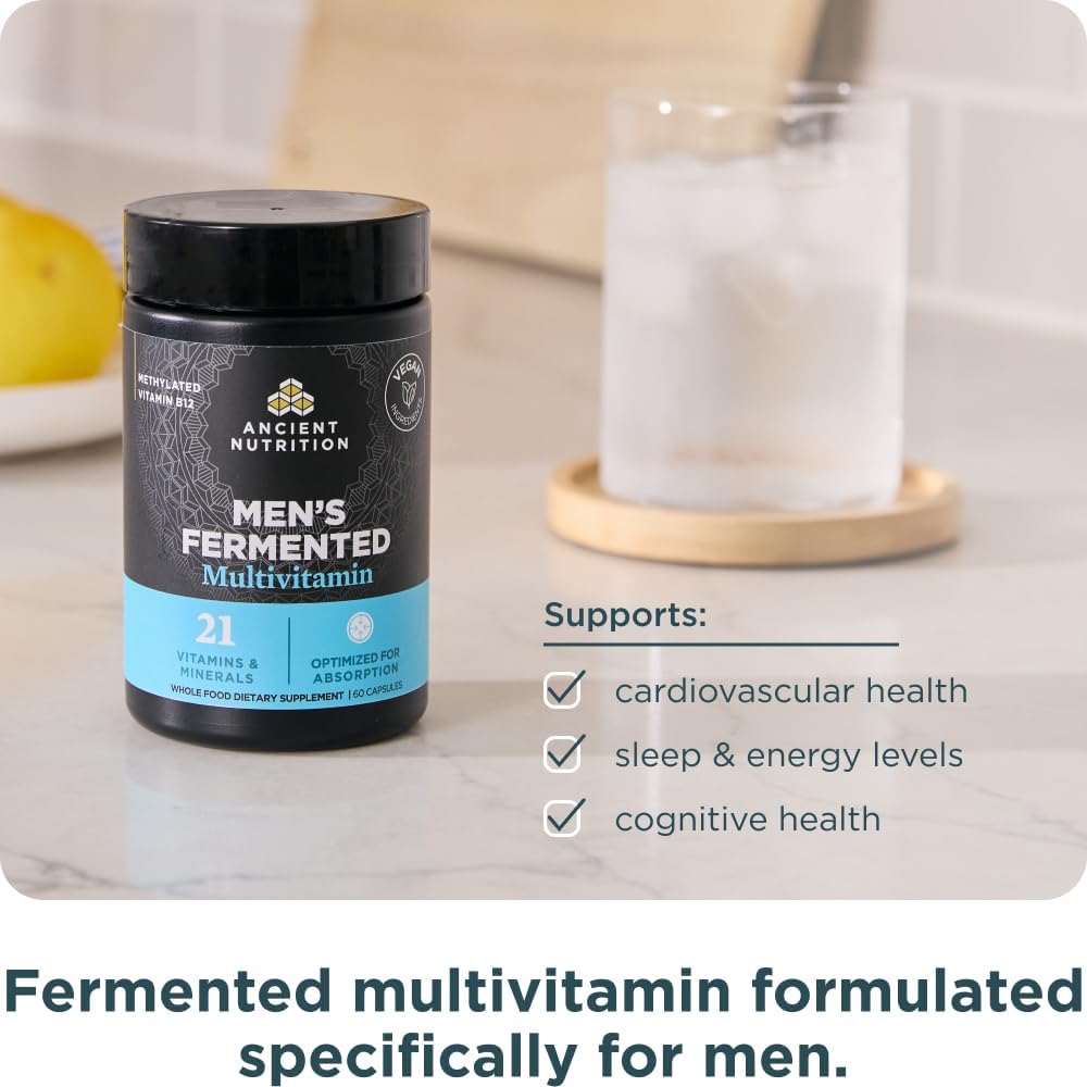 Ancient Nutrition Multivitamin for Men, Men's Fermented Multivitamin with Methylated Vitamin A, C, D, E, K, Zinc & Magnesium, Immune Support, Vegan, 60 Ct - Image 5