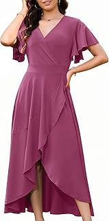 WEACZZY Women V Neck Ruffle Sleeve Maxi Dresses Split Elegant Wrap Ruffle Wedding Guest