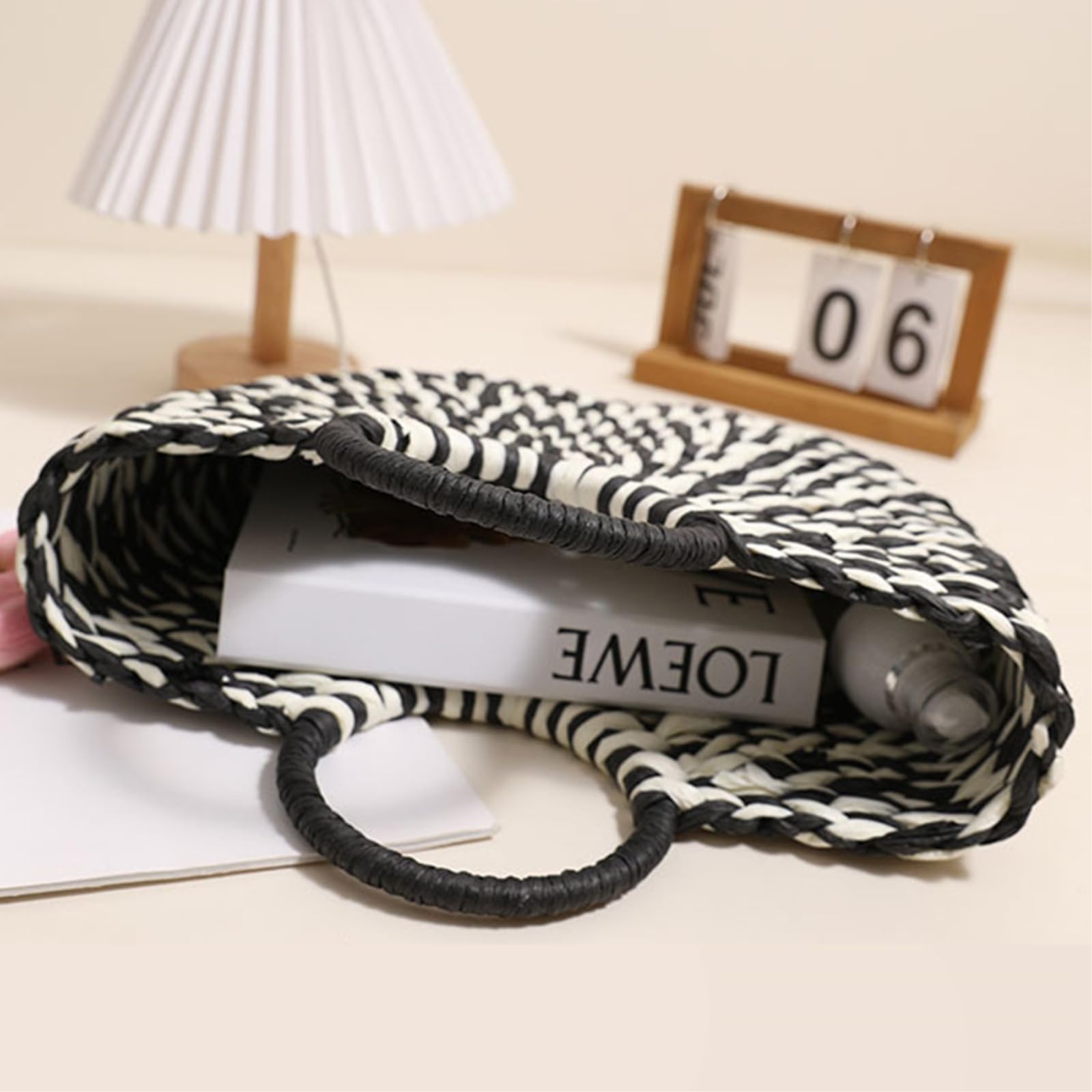 Borsa di Paglia Donna Viaggio Casual Grande capacità Tessuta Fatta A Mano delle Donne, Semicircolare-Green