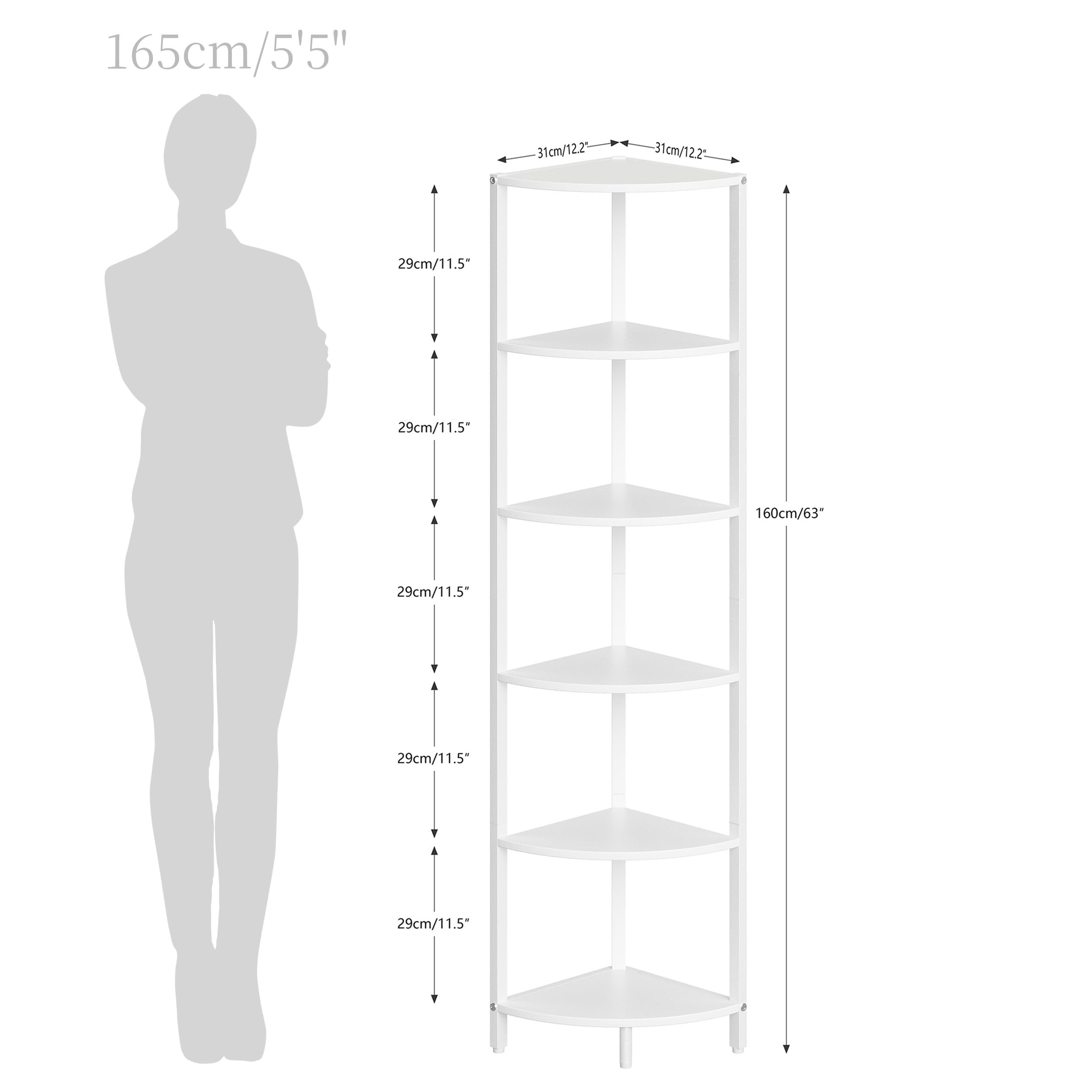 Scaffale Angolare a 6 Ripiani Mobile Angolare Alta Libreria Verticale in Legno 31x 31x 160 cm Per Soggiorno Camera da Letto Cucina Bianco CS-001W1
