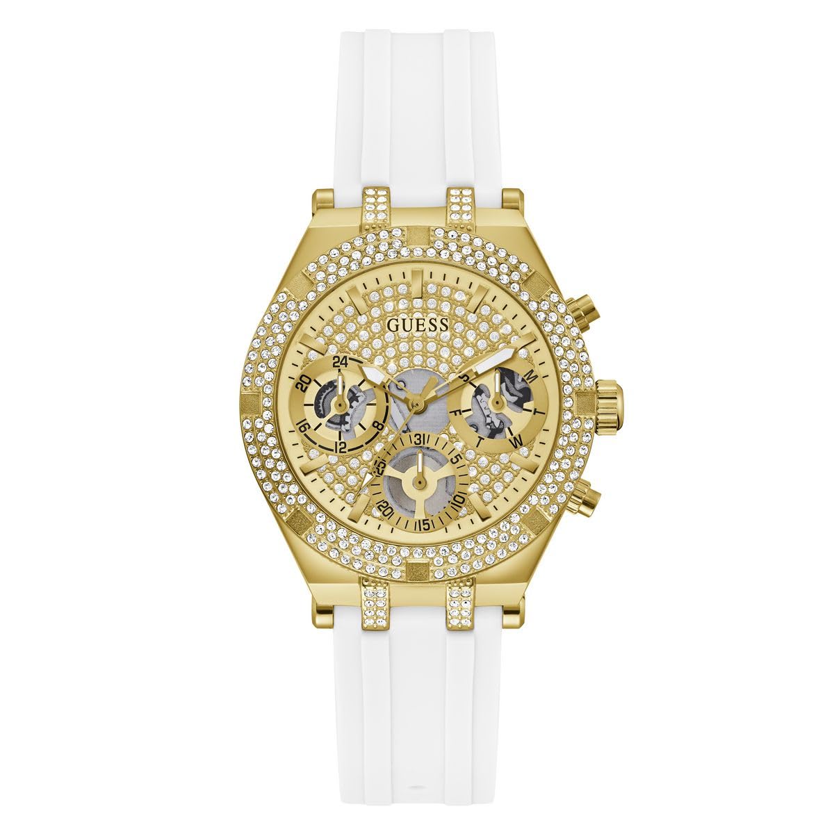 GUESS Silicone Champagne Dial Women Analog Watch - Gw0407L2, Band Color:White (B09R8SD8N8) Amazon Price History, Amazon Price Tracker