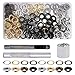 FOGAWA 100pcs Oeillets pour Baches Kit de Grommets Eyelets en Métal 4 Couleurs Trousse à Oeillets 10mm avec 3pcs Grommet Outils à Oeillet Couture pour Cuir Toile Tente Auvent Bâche 18x5mm