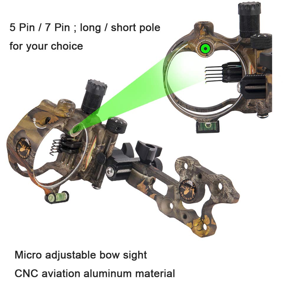 Bogenschießen Mikroeinstellung Bogen Visier Aluminiumlegierung Jagdvisier 5 Pin/7 Pin .019 '' Compoundbogen Sight für Bogensport Zubehör