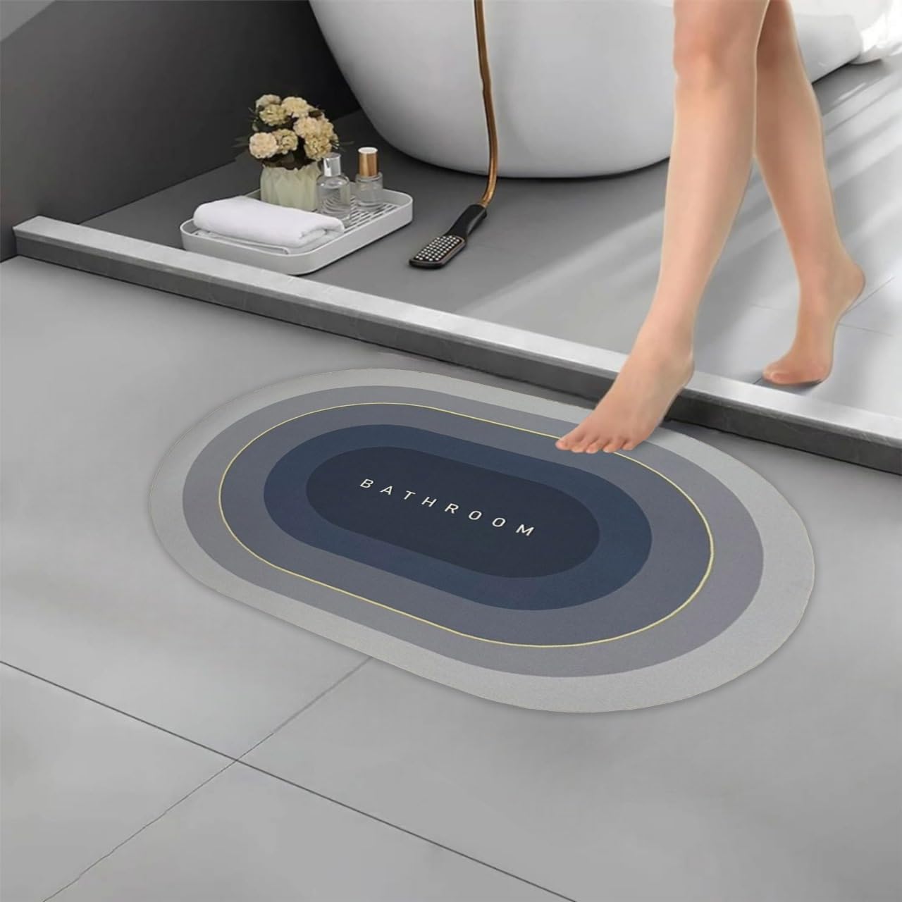UNOVATE Anti-Skid Water Soaking Oval Bathroom Print Door Mat, Water Absorbent Non-Slip Bathmat | Bathroom Mat | Anti-Skid, Lightweight | Super Absorbent | for Home, Office (60x40cm) Light Grey (B0D3M522BR) Amazon Price History, Amazon Price Tracker