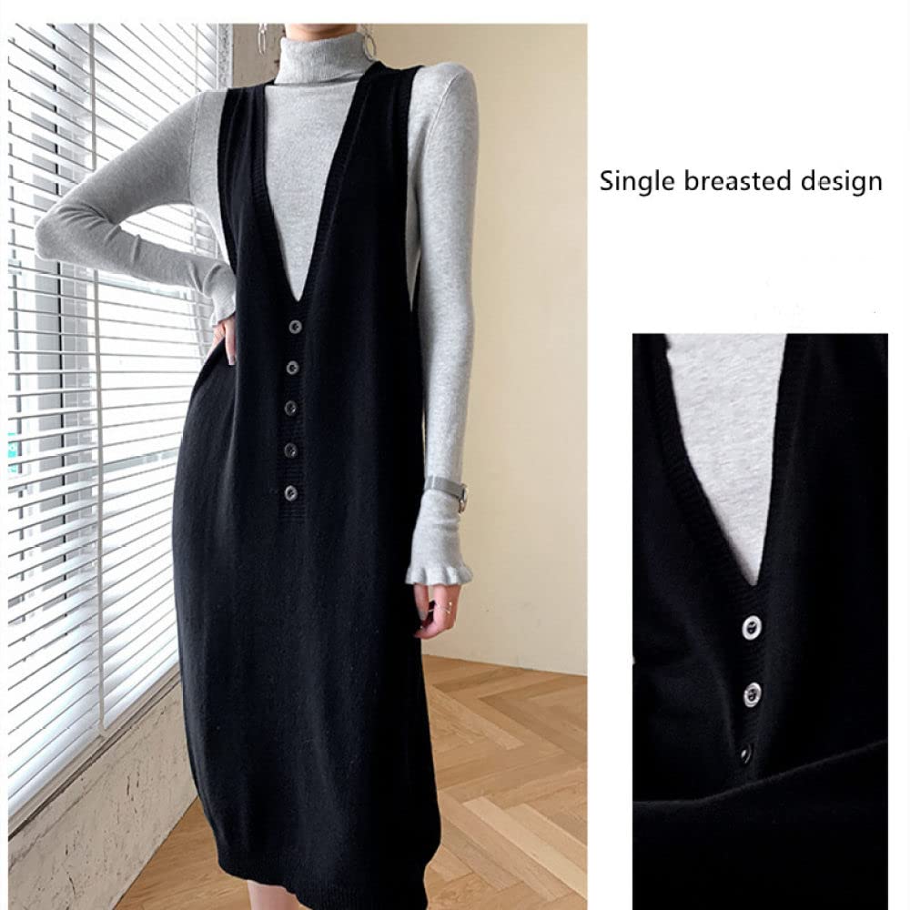 Maglione Gilet Donna,Gilet Lavorati A Maglia da Donna Maglioni Lunghi Neri con Scollo A V Gilet in Maglia di Cashmere Gilet da Donna Abito Casual Autunno Inverno Senza Maniche Canotta Camicetta