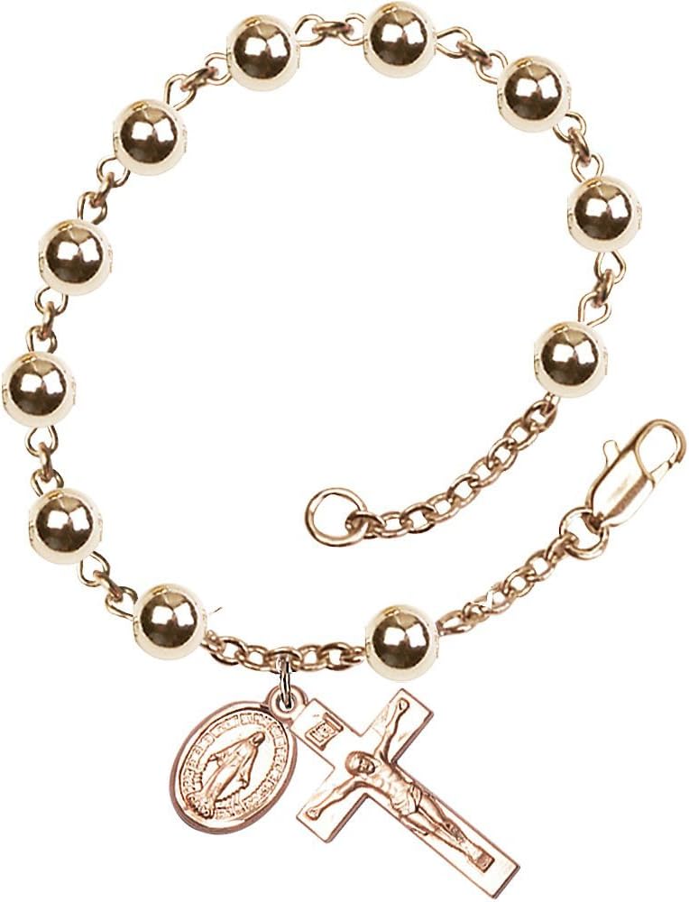 14kt Yellow Gold Filled Rosary Bracelet 7mm Gold Filled Round beads Crucifix sz 7/8 x 3/8.