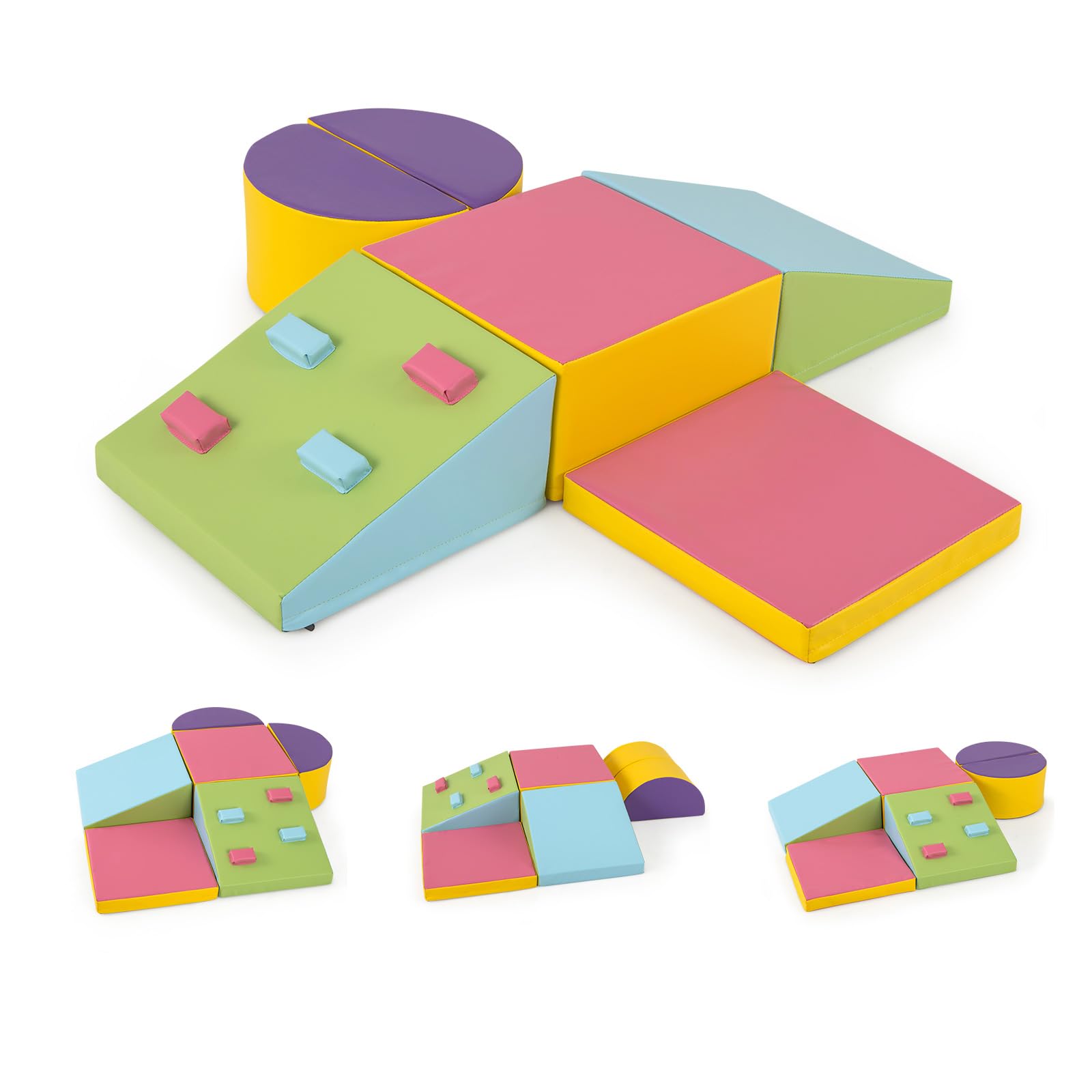 GOPLUS 6 PCS Parcours Motricité Bébé en Mousse EPE, Module Motricité Bébé Différentes Formes & Couleurs, Jouet Montessorri d'apprentissage pour 1 Ans+, pour Ramper/Grimper (Multicolore)