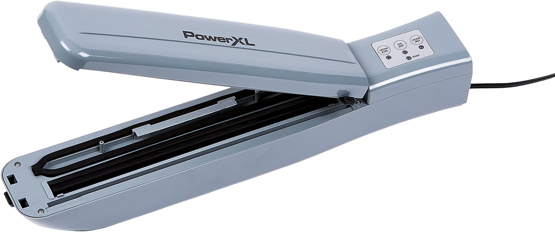 PowerXL Duo NutriSealer Food Vacuum Sealer Machine with Vacuum Seal Bags & Rolls, Double Airtight Sealing with Built-in Cutter, Small Snack Bag Capability, Safety Certified, Lab Tested, LED Indicator Lights, 11 inch (Slate)