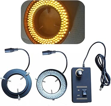 Microscope Kit 144 PCS Ring Lamp, LED Microscope Yellow Ring Light with Adapter 90V-240V Microscope Lens Adapters