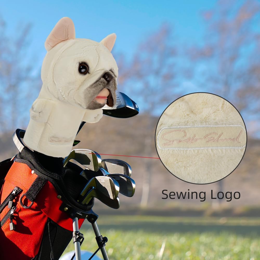 Scott Edward Funny Golf Club Headcover Fit Well for Driver Wood Upto 460cc Cute Beagle Dog and Bulldog Animal Design Soft Functional Stylish Protection for Men and Women