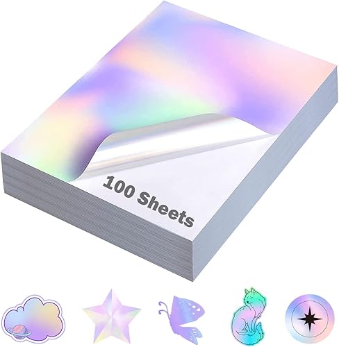 QiXin 24 hojas de papel adhesivo holográfico de 8.5 x 11 pulgadas para impresora de inyección de tinta e impresora láser, tamaño carta de EE. UU.,