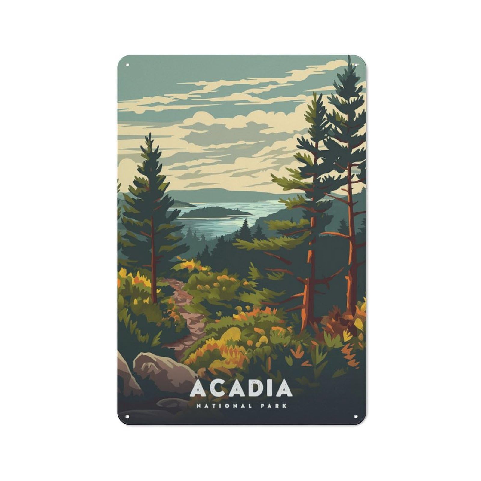 Junmoney Style-2 Vintage Metal Plaque 30X20cm Featuring Acadia National Park, Diner Style Decor For Restaurant, Kitchen, Counter Or Breakfast Nook