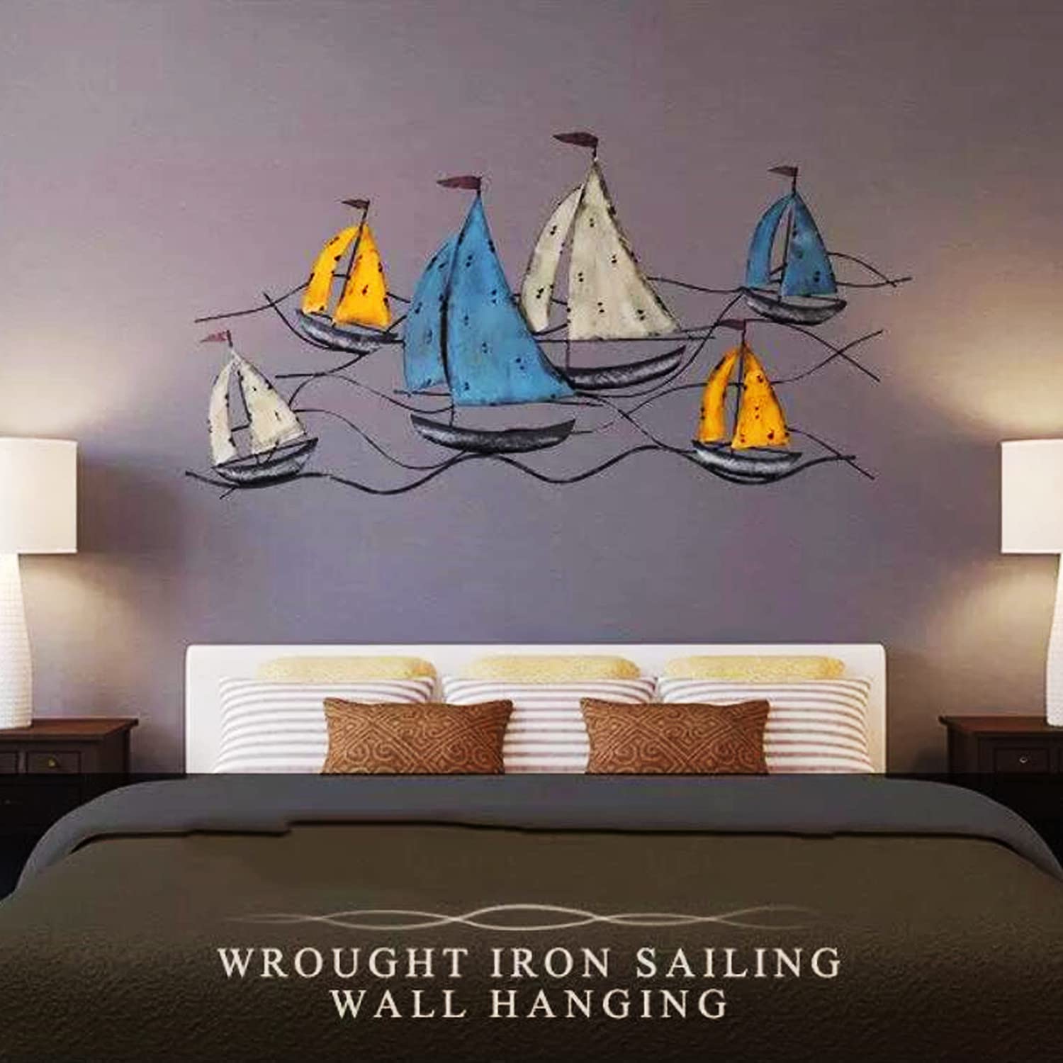 Targa In Metallo Retrò Con Gabbiano E Barca – Decorazione Da Parete 20x30 Cm Stile Nautico