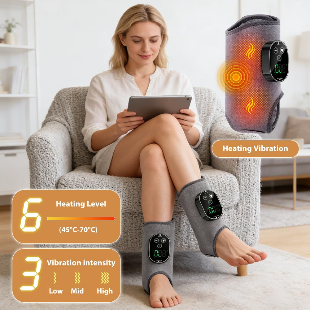 Lot de 2 masseurs de pieds électriques sans fil avec batterie de 3000 mAh, 6 niveaux de chaleur 45-70 °C et 3 vibrations, minuterie 20/35/45 min, écran LCD, appareil de massage pour pieds/bras