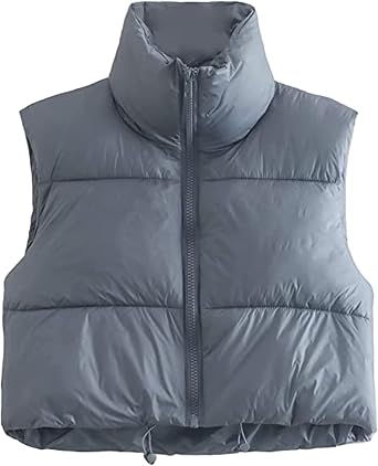 Women Cropped Puffer Vest for Womens Sleeveless Lightweight Zip Up Warm Vest Outerwear Jacket Padded Gilet Coat Top