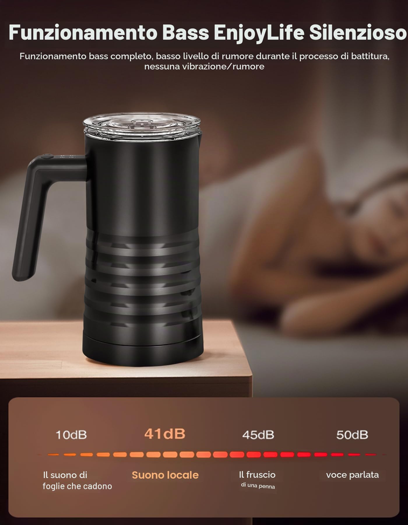 YESLUSY 4 in 1 montalatte elettrico, 580 ml, in acciaio inox, schiuma di latte caldo e freddo, scaldalatte per cioccolata calda, cappuccino, facile da pulire (nero)