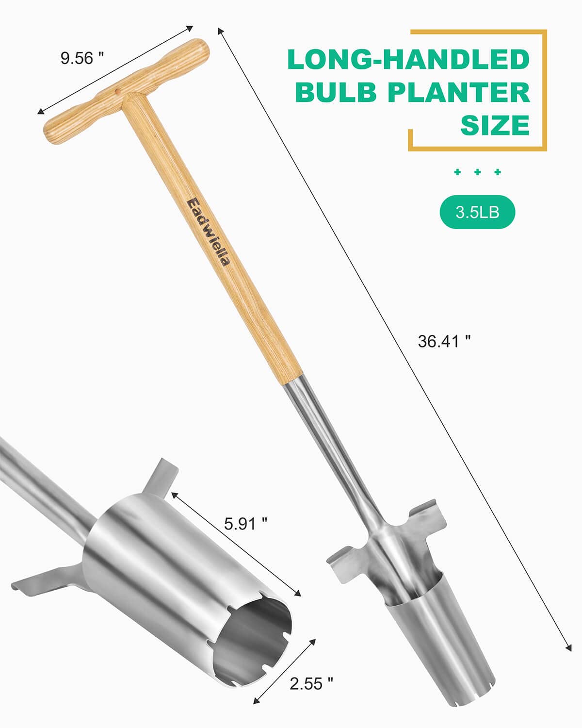Herramienta para plantar bulbos de mango largo Transplantador de bulbos Herramienta de tapón de césped Herramienta de plantación de plántulas de flores con marcador de profundidad y dientes