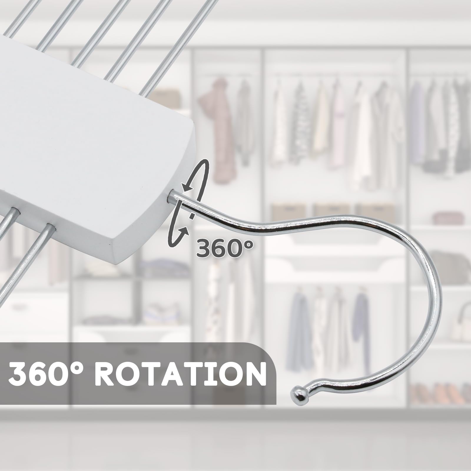 2 Piece Wooden Tie Hanger, Swivel Tie Racks, Tie Belt Rack, with 20 Metal Partitions and 360 Degree Rotating Clothes Hook - Image 4