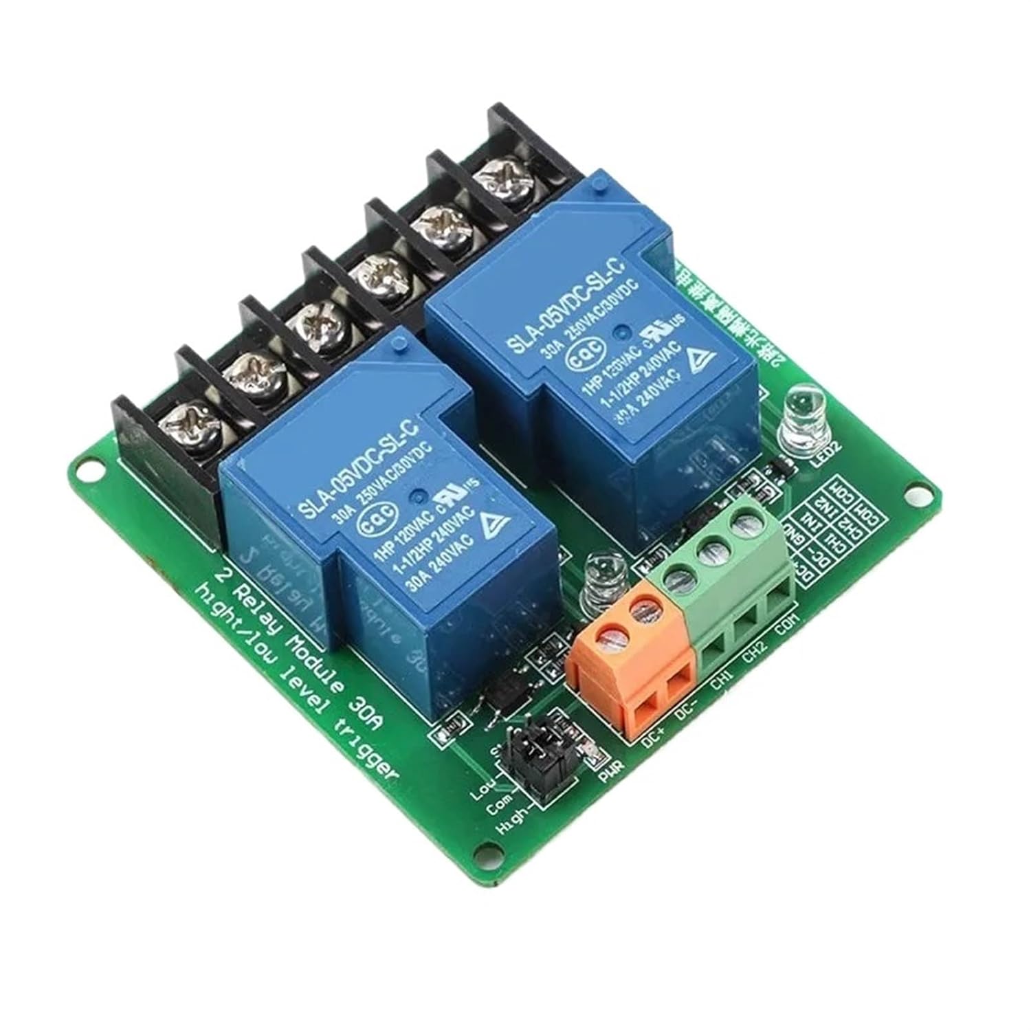 2-Way 30A high and Low Level Trigger Relay Module 5V 12V 24V Smart Home Automation Control (Color : 24V)