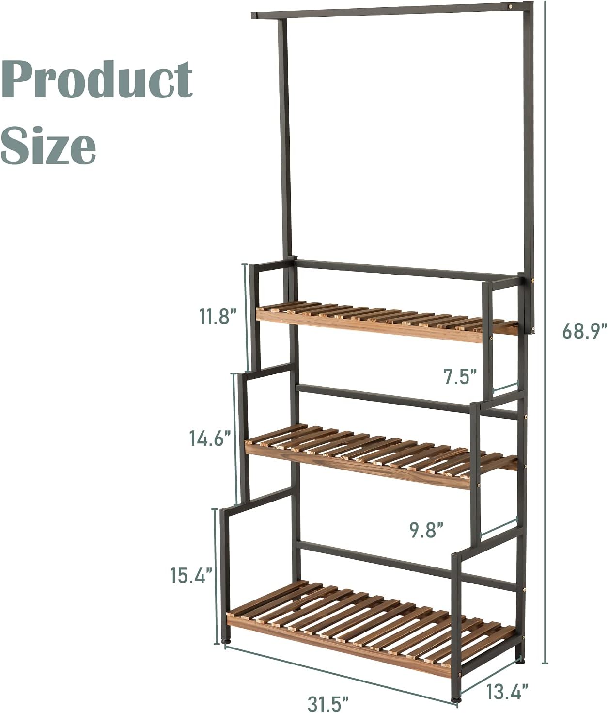 ULIKE Plant Stand Outdoor Indoor Hanging Plant Shelf for Multiple Plants 3 Tier Tall Plant Stand Wood Rack with Metal Frame for Patio Garden Balcony