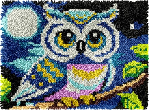 Image of Cute Owl Latch Hook Kits for Adults Kids Beginners Birds Latch Hook Rug Kit Animals Pre-Printed Hook and Latch Carpet Making Kits Cross-stitch DIY Wall Hanging Crochet Set 20x15 In. Craft Gift
