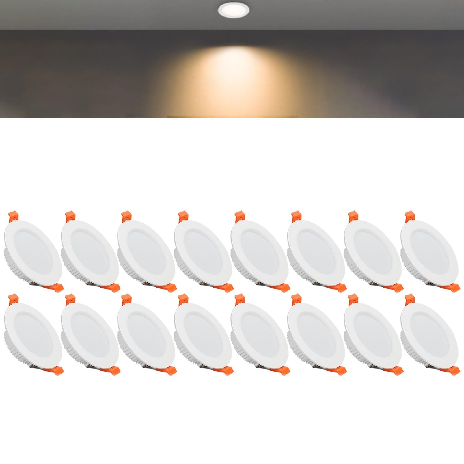 TTiiLoe 9W Round LED Recessed Ceiling Spotlights, 3000K Warm White Ultra Slim Panel Ceiling Light, Cut Φ90-100mm, AC110-240V Downlights for Hallway Stairwell Showroom, 16 Pack