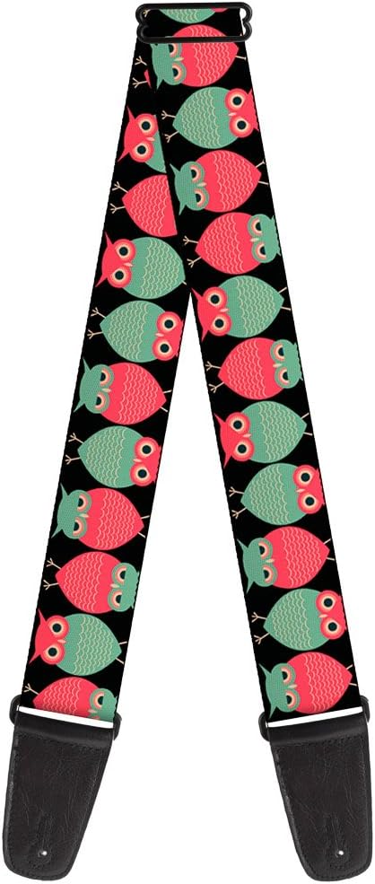 Buckle-Down Guitar Strap Owls Flip Black Mauve Sage 2 Inches Wide