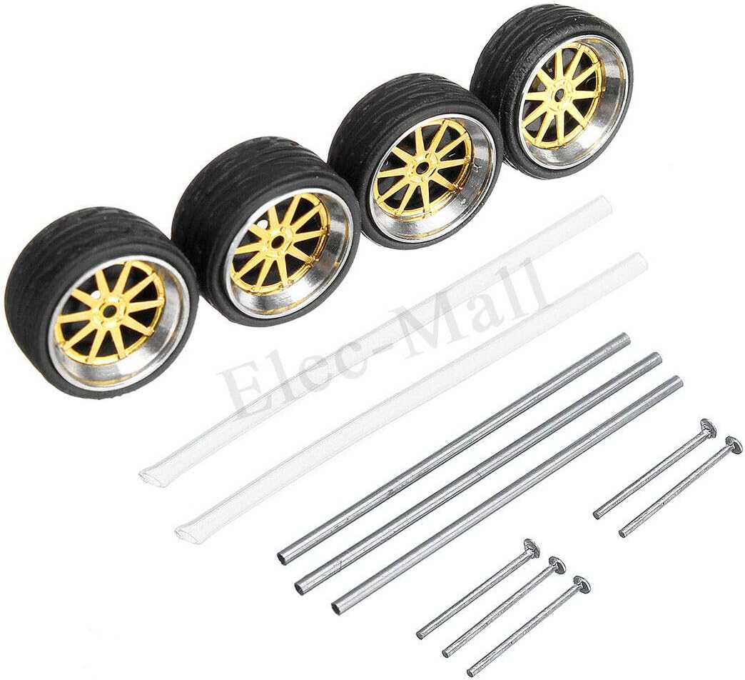 Automobile Car Tires Model with Axles Wheels Car Model Toy Gift 4Pcs 1:64 Scale Style 1