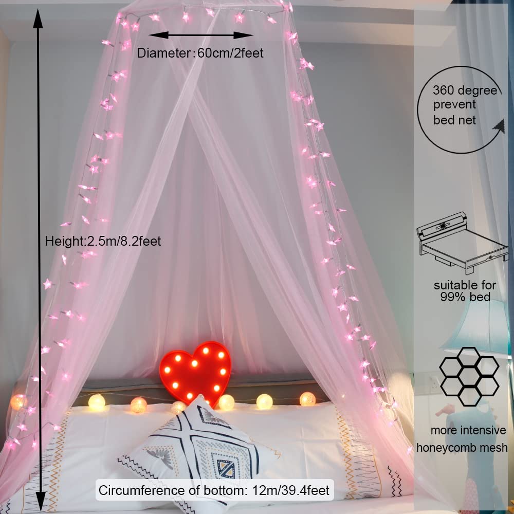 Buy Pooqla Valentines Pink Bed Canopy with Lights, Bed Curtain Canopy for Girls with 100LED