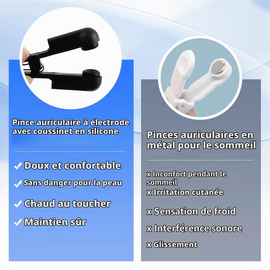 2 Pièces Stimulateur du nerf vague, Stimulateur du nerf vague de type auriculaire, Type à pince, Noir