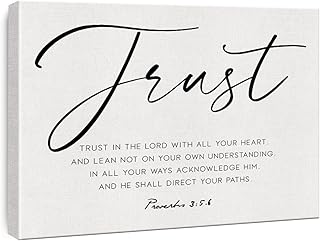 Bible Verse Canvas Wall Art Proverbs 3:5 Trust in the Lord Canvas Print Framed Scripture Painting Artwork Ready to Hang Christian Home Wall Decor 15x11.5 Inches