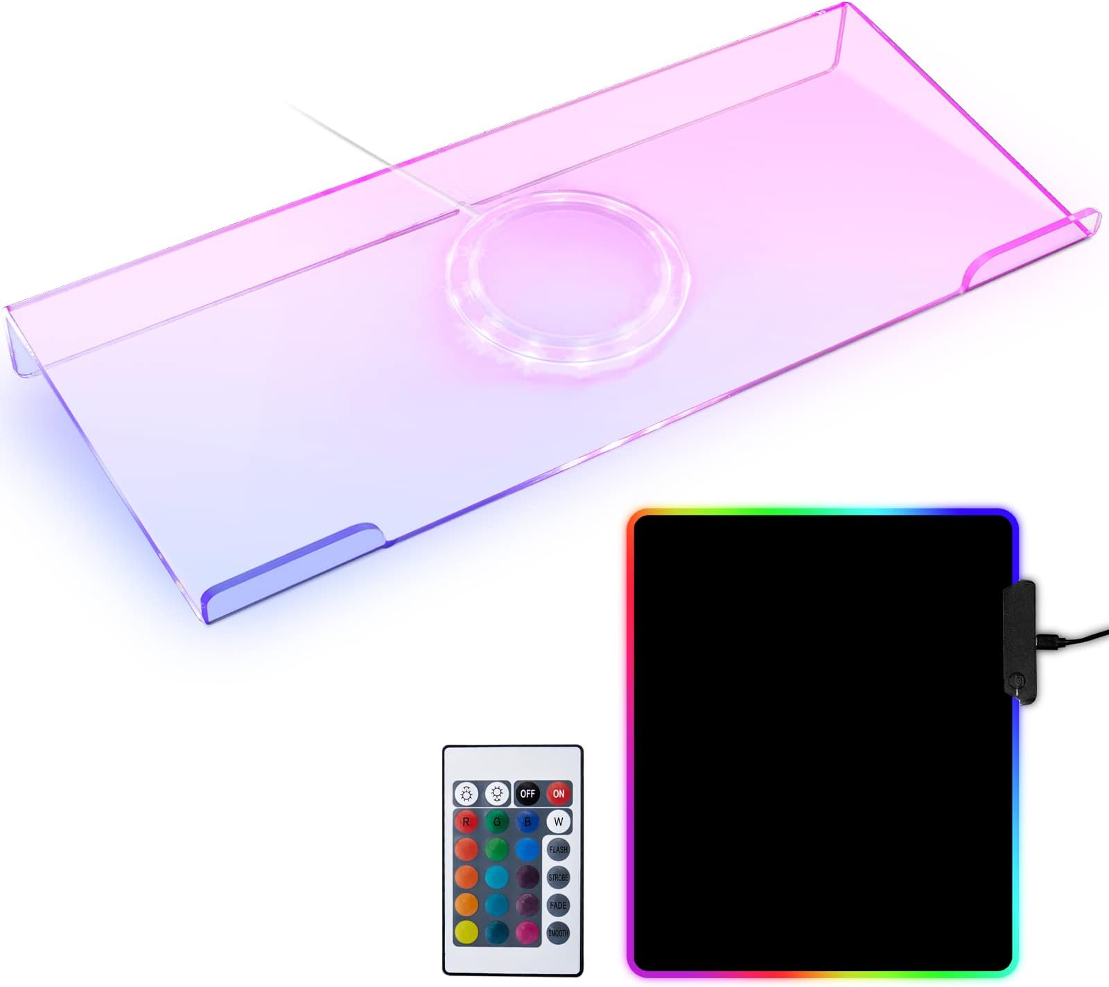Keyboard Holder Acrylic Computer Keyboard Stand, Gaming Keyboard USB Interface, 366 Kinds RGB LED Clear Backlit Keyboard Tray Riser RGB LED Gaming Mouse Pads 14 Lighting Modes (17 x 6 Inch)