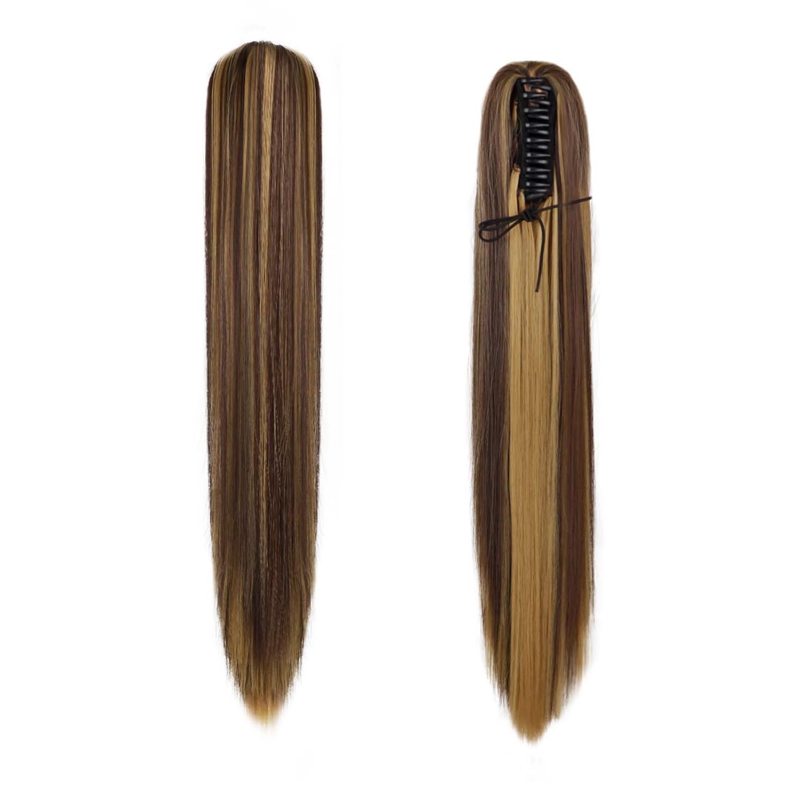 Femmes Extension de cheveux synthétiques queue cheval longue et lisse, à pince, ondulation naturelle for femmes, postiche blond Utilisation quotidienne(4h27)