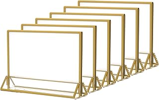 6Pack 6 x 4 Horizontal Clear Acrylic Sign Holder with Gold Borders, Double Sided Table Menu Stands Picture Frames for Wedding Table Numbers, Restaurant Signs, Photos and Art Display