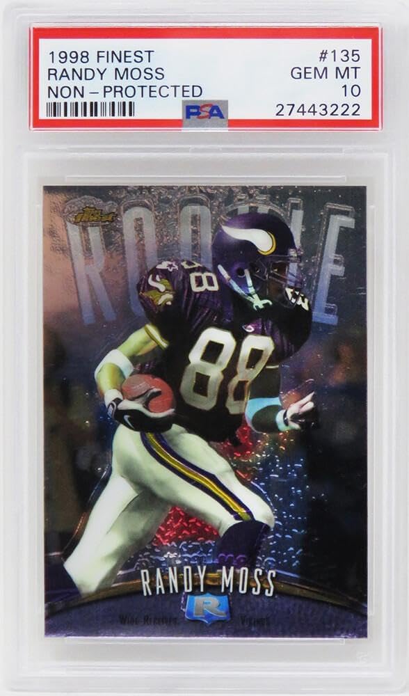 Randy Moss (Minnesota Vikings) 1998 Topps Finest Football #135 RC Rookie Card - PSA 10 (Non-Protected) - Unsigned Football Cards