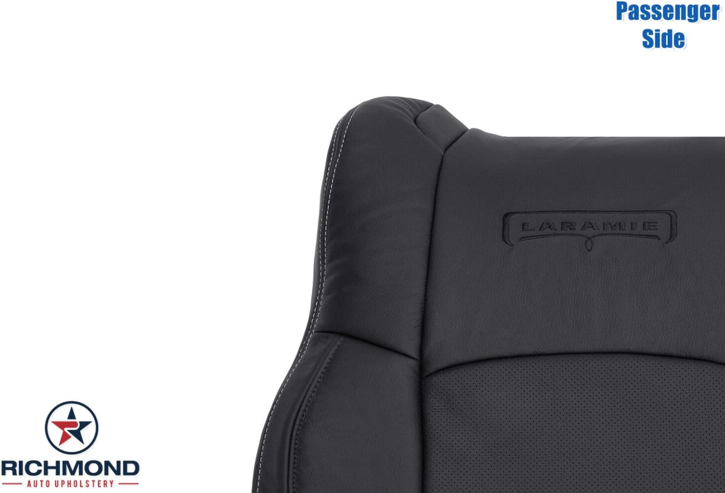 Richmond Auto Upholstery - Passenger Side Lean Back Compatible with 2013-2018 Dodge Ram 2500 Laramie, Replacement Leather Seat Cover, Black Perforated