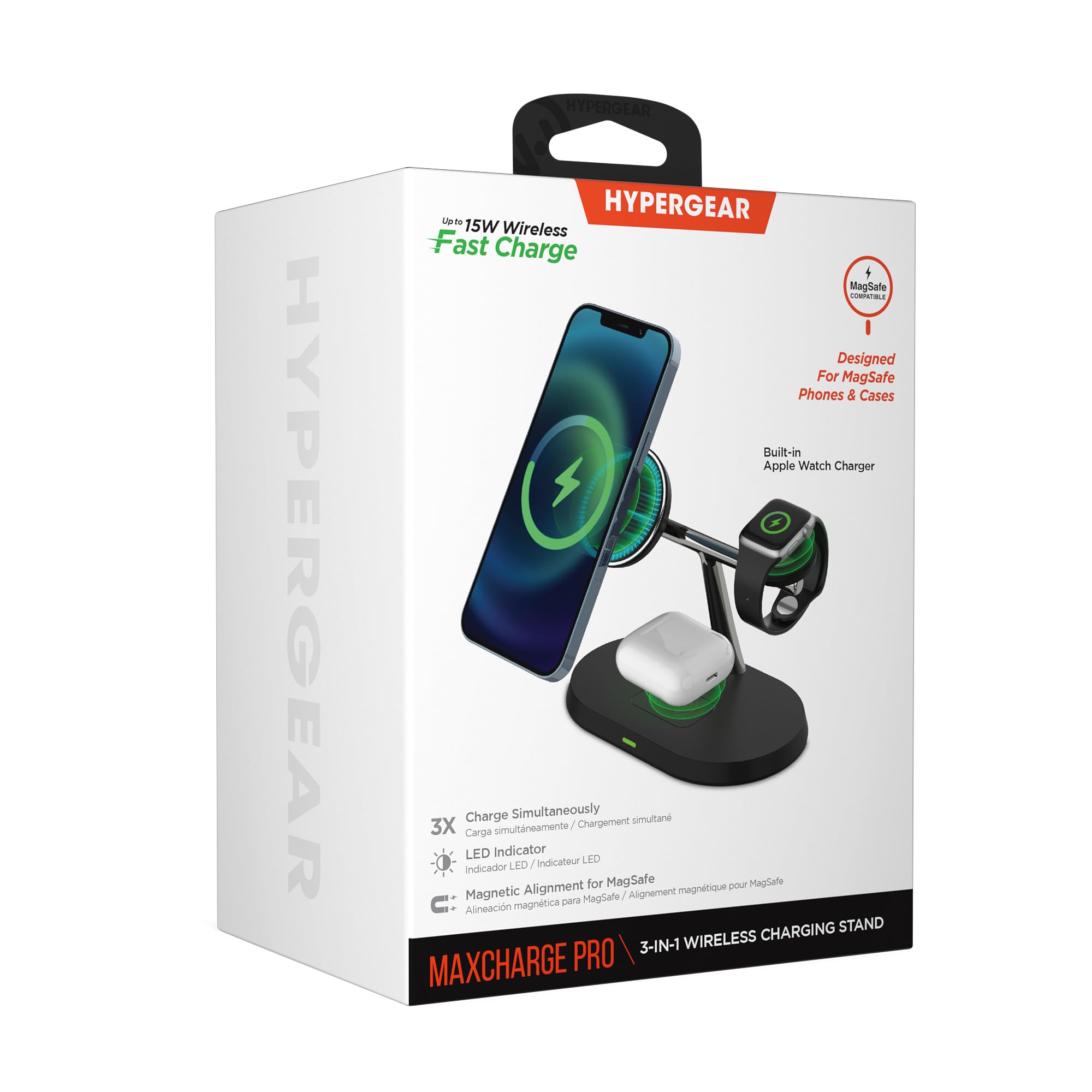 Magsafe - Supporto di ricarica wireless 3 in 1, stazione di ricarica da 15 W, con dock di ricarica veloce per iPhone, supporto magnetico per Apple Watch, tappetino di ricarica per AirPods
