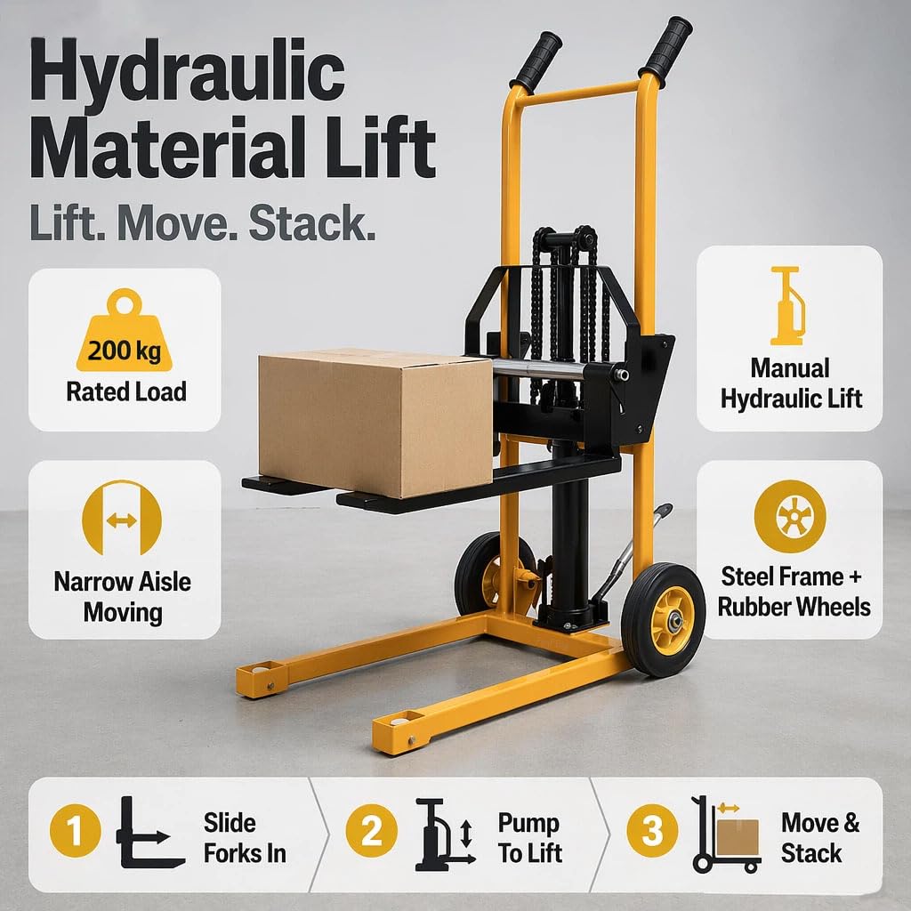 Sollevatore a Forcella Manuale con Gambe Fisse e Forchette Regolabili Transpallet Manuale Tavolo Sollevatore Capacità di Carico 200 kg Altezza di Sollevamento 90 cm Ideale Magazzino Officina
