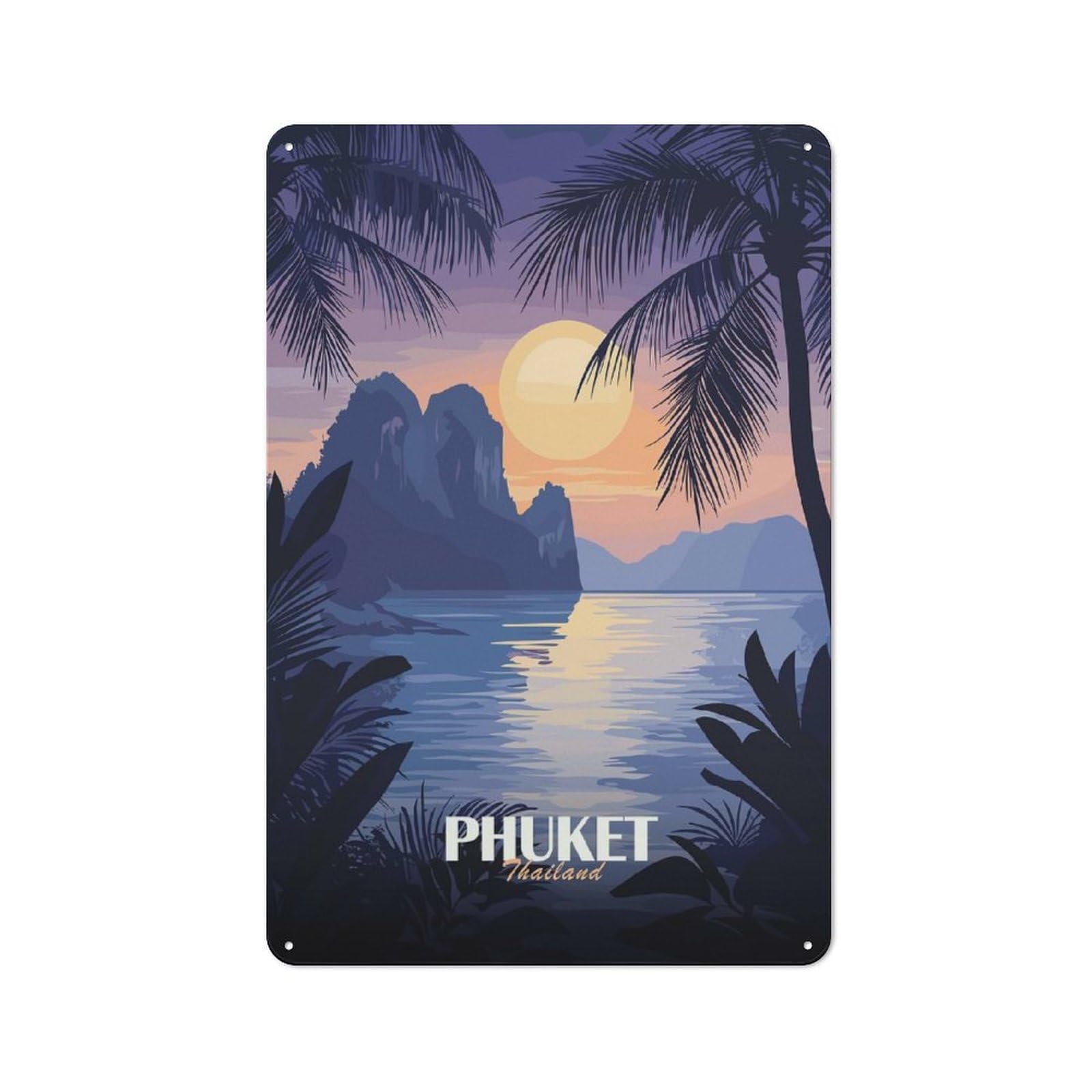 Vintage Phuket Thailand Tropical Island Sunset Metal Plaque 30x20cm, Diner Style Decor for Bakery, Diner, Cafe Or Family Room