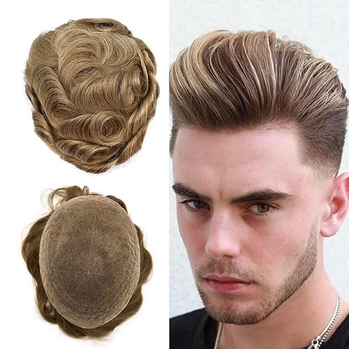 Miniatura 75 de Toupee para hombres, pieza de cabello completo suizo de encaje para hombre, sistema de reemplazo de cabello humano real para hombres, nudos