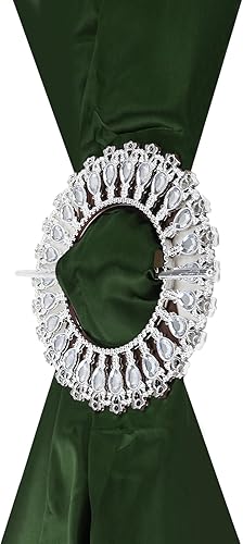 Miniatura 4 de T Tulead Abrazaderas de cortina plateadas, broches redondos con diamantes brillantes, abrazaderas decorativas para cortinas de ventana, paquete de 2