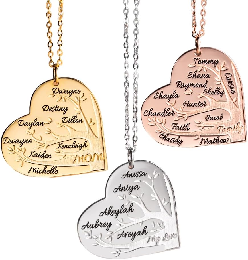 Personalised Name Family Tree Necklace Mothers Day Necklace Grandma Necklace Custom Name Tree of Life Pendant Gift for Mom Sterling Silver Grandmother Necklace Mothers Day Gift