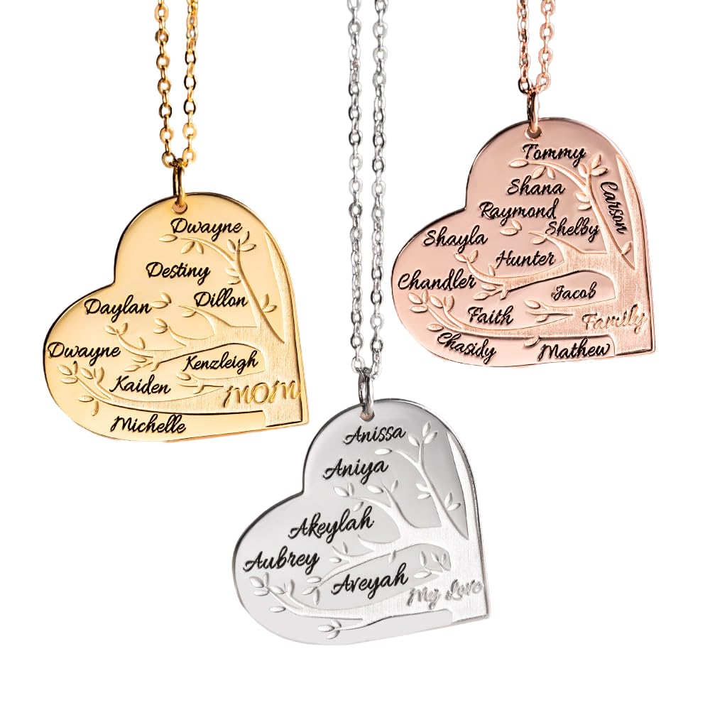 Personalised Name Family Tree Necklace Mothers Day Necklace Grandma Necklace Custom Name Tree of Life Pendant Gift for Mom Sterling Silver Grandmother Necklace Mothers Day Gift