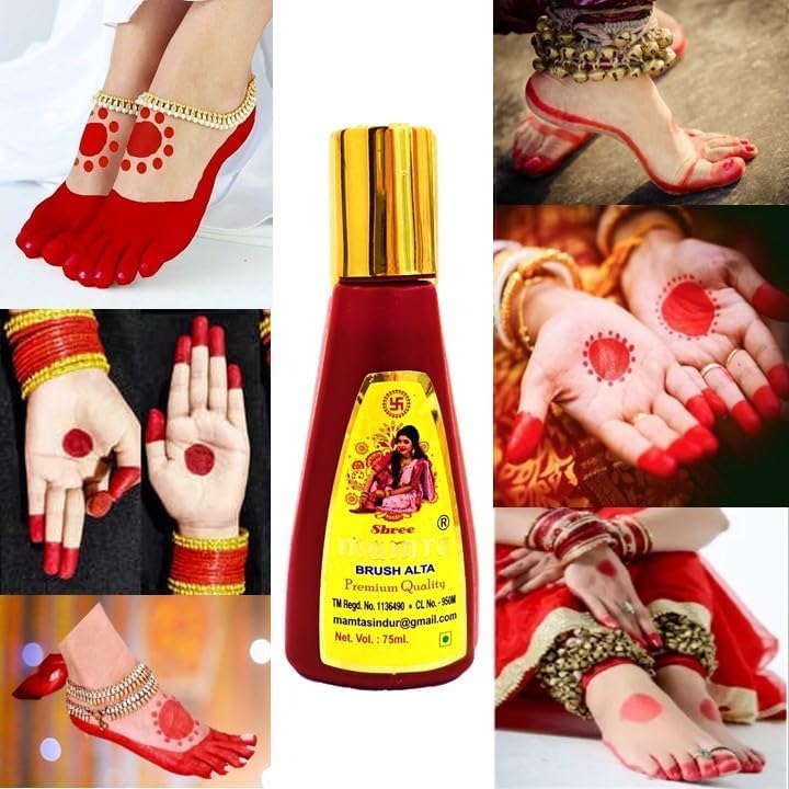Shree Mamta Brush Alta Mamta Aalta | Red Aalta | Sponge Brush Applicator | Red Lakshaya Rasa, Alah, Mahavar | Bright Color | 100% Natural | Traditional Ingredients 75 ml image 4