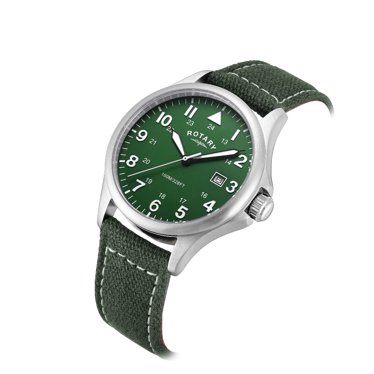 Rotary Orologio da uomo al quarzo analogico con quadrante verde e cinturino in tela verde GS00473/56, Cinturino